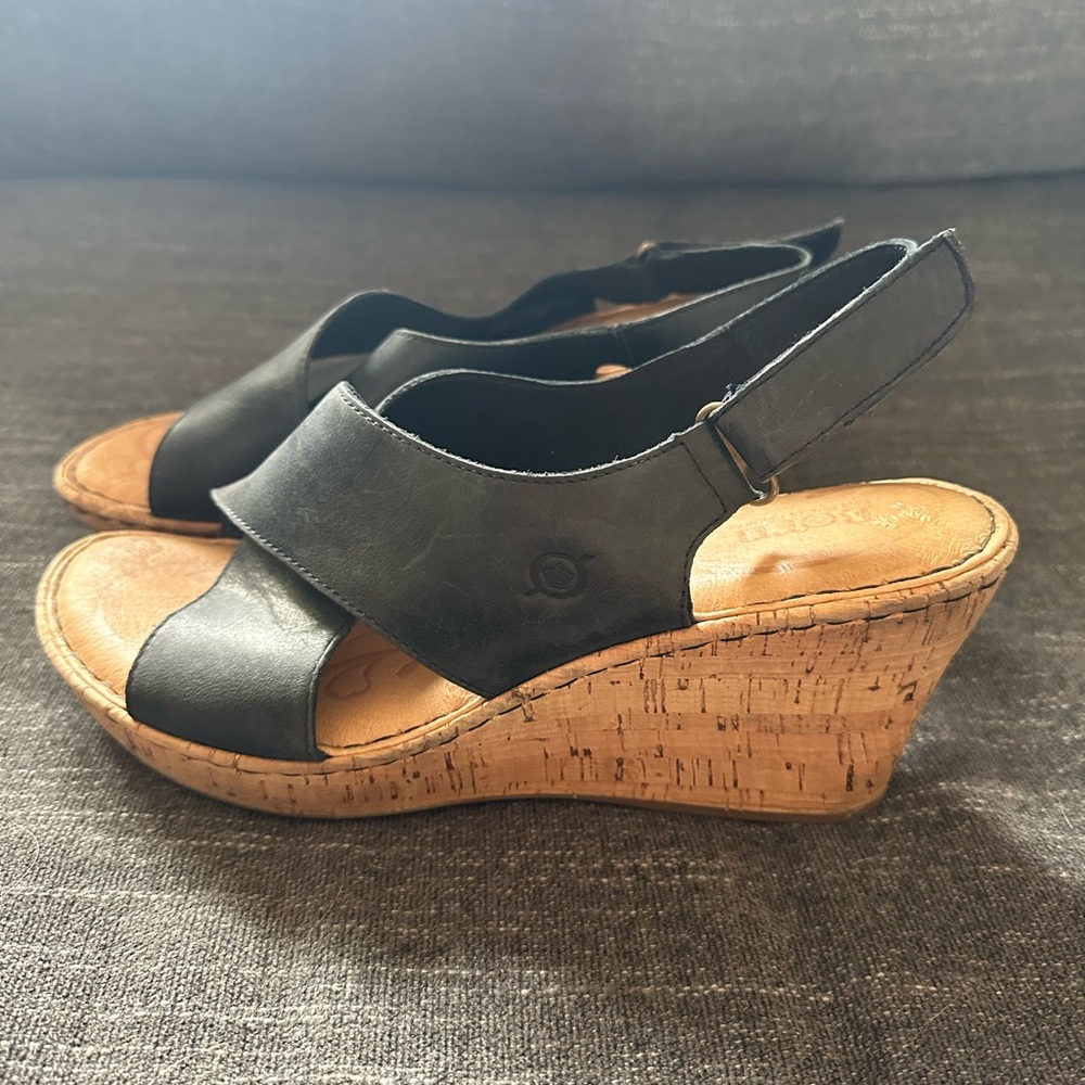 Born Henning Leather Cork Slingback Wedge Sandals